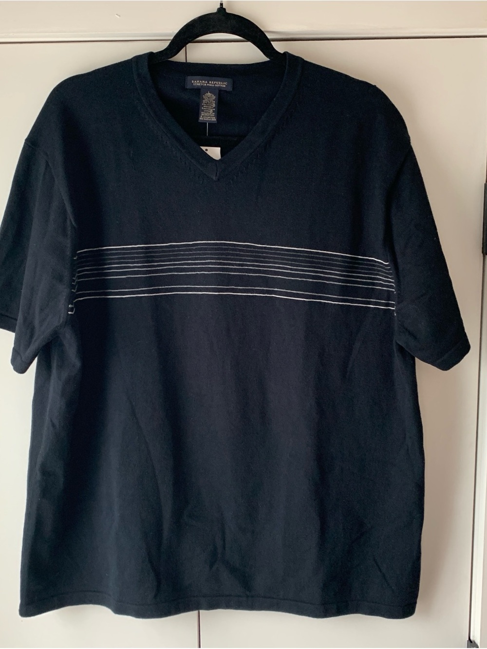 Banana Republic Black V-Neck Men's Shirt with  Stripes